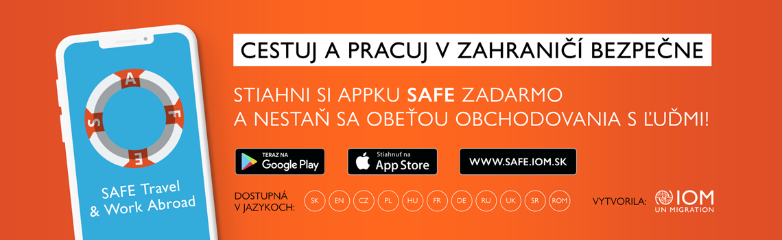 IOM - Banner mobilná aplikácia SAFE Travel & Work Abroad dostupná v 11 jazykoch