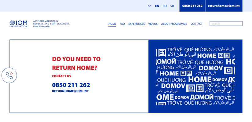 IOM - Screen of the homepage of the AVRR programme web site